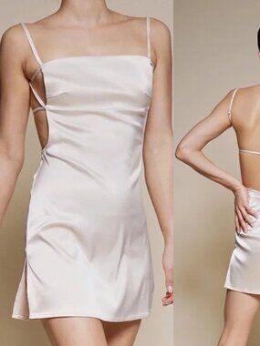 Beige Botany Ivory Satin Open Back Mini Dress